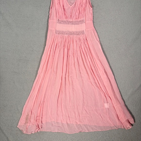 Sundance Maxi Dress Size L Pink Sheer Smocked Empire Waist Overlay Flowy Boho - Picture 7 of 14